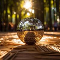 Reflective glass sphere in nature photo