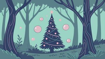 Abstract Fantasy Christmas tree in the forest. fantasy scenery vector