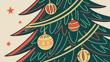A close up of a christmas tree with ornaments hanging from it. vector