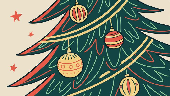 A close up of a christmas tree with ornaments hanging from it.