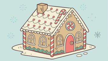 Delicious gingerbread house on a pastel blue background for Christmas vector