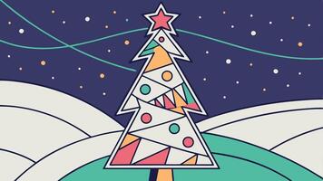 Abstract christmas tree with ornaments and lights. stars in the background vector