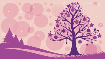 Abstract magical christmas tree with pink and violet bokeh background vector