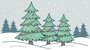 Christmas trees in the snow with snow falling vector