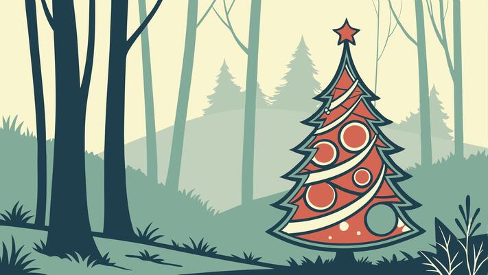 Abstract christmas tree in forest illustration for christmas.