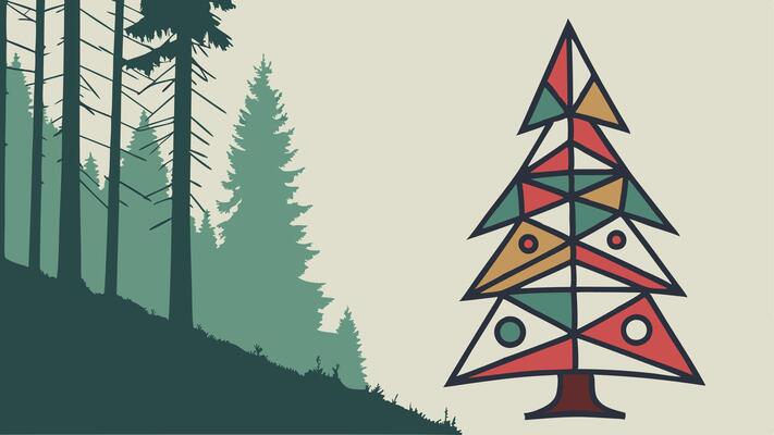 Abstract christmas tree in forest illustration for christmas