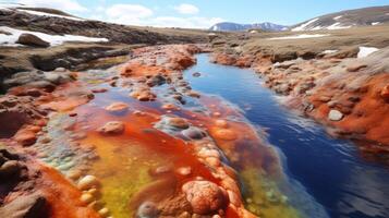 Colorful Mineral Rich Stream in Mountainous Landscape photo