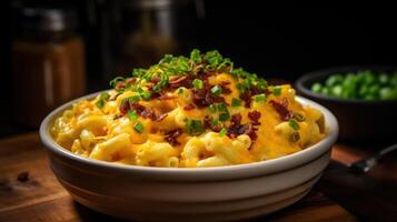 Delicious Cheesy Macaroni Dish with Bacon Bits photo