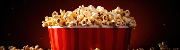 Delicious Buttery Popcorn in a Red and White Striped Container photo