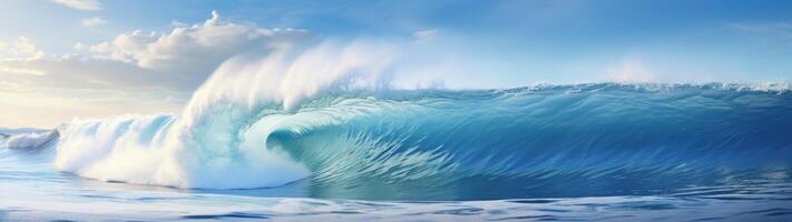 Powerful ocean wave crashing on the shore photo