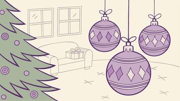 A cartoon drawing of a christmas tree and ornaments vector