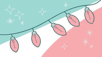Minimal background made of pastel color christmas lights against aquamarine and pink background vector