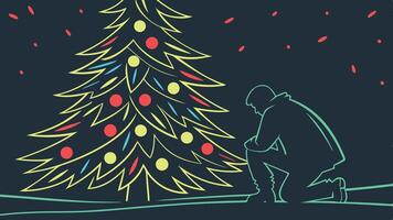 Abstract illuminated christmas tree covered in bright glowing lights. vector