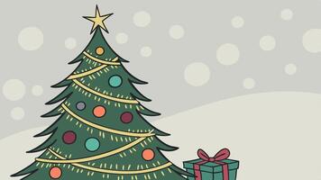 Christmas tree decorated on blurred bokeh lights background vector