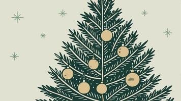 A christmas tree with gold ornaments and a blurry background. vector