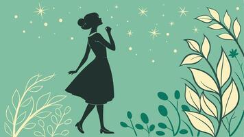 A woman is standing in the grass with stars in the sky vector