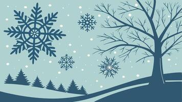 Abstract christmas background with snowflakes and snowfall on a cold blue winter background vector