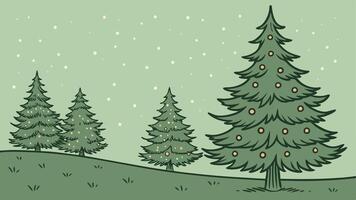 Christmas trees in the forest with snow falling vector