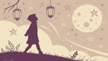 Child on magical fairytale background. with selective focus and copy space vector