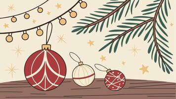 Christmas background with ornaments and fir branches vector