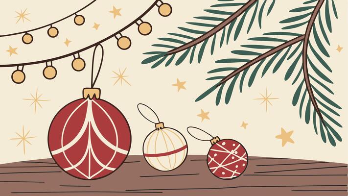 Christmas background with ornaments and fir branches