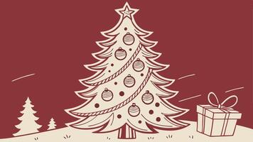 Christmas tree as 3d paper cut craft on red background vector
