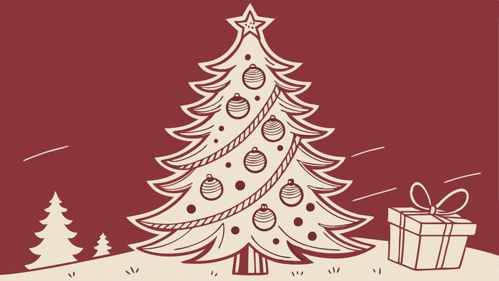 Christmas tree as 3d paper cut craft on red background