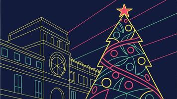 Abstract merry christmas tree with neon colorful lighting. vector