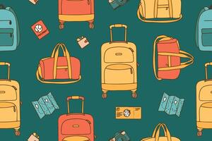 Seamless pattern of linear icons of accessories for leisure and travel. vector