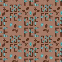 Coffee mocha mousse pattern with stylized letters and coffee beans and twigs. vector