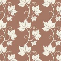 Grape vine with leaves pattern, beige coft color vine silhouette, on mocha mousse background. vector