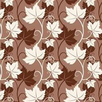 Grape vine with leaves pattern, brown chocolate and white vine silhouette on mocha mousse background. vector