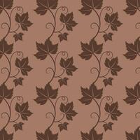 Grape vine with leaves pattern,brown chocolate vine silhouette on mocha mousse background. vector