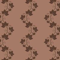 Grape vine with leaves pattern, brown chocolate vine silhouette on mocha mousse background. vector