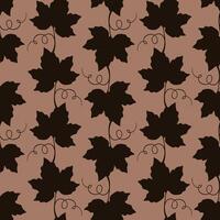 Grape vine with leaves pattern, dark chocolate vine silhouette on mocha mousse background. vector