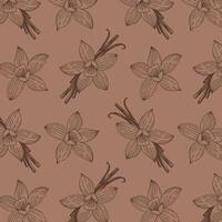 Pattern with flowers and vanilla sticks on mocha mousse background vector