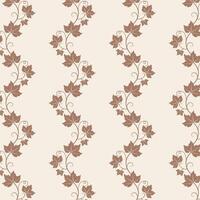 Grape vine with leaves pattern, brown chocolate vine silhouette, color 2025 mocha mousse, beige background. vector