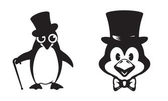Black silhouettes of penguins set on a white background. vector