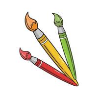 three paint brushes clipart with different colors on them vector