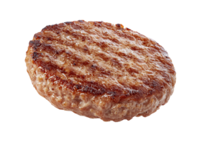 A hamburger meat is shown on a transparent background png