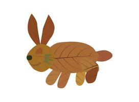 Children's creativity in forming rabbits from dry leaves, ideal for protecting the environment and suitable for spring celebrations vector