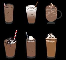 chocolate ice drink set, Ideal for use in cafe menus, drink advertisements, recipe books, social media graphics, or food packaging designs. vector