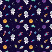 Space animals. Seamless pattern with space elements and animal astronaut elephant. vector