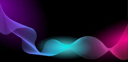 features flowing abstract waves in vibrant colors, showcasing a sleek and modern graphic style. The background is solid black, emphasizing the dynamic movement of the waves. illustration vector