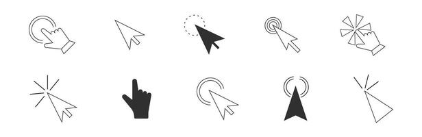 Mouse Click Cursors and Pointer set icon, line choice button. Click here, press ui indicator. Ux ui design element. Swipe gesture, navigation. vector