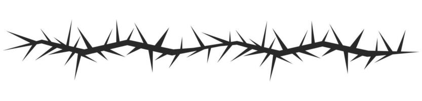 Thorn stem vine plant with spikes simple border y2k creepy branch. Barbed wire tattoo. Boundary frame. vector