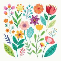 A vibrant display of spring flowers in various colors and types swaying gently vector