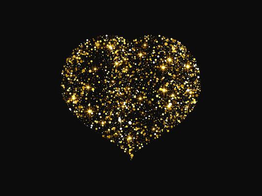 Gold glitter heart on dark background