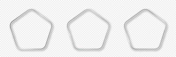 Silver glowing rounded pentagon shape frame vector