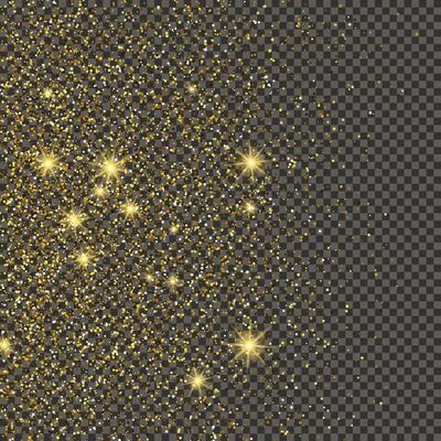 Gold glittering dust on a gray background. Dust with gold glitter effect and empty space for your text. illustration